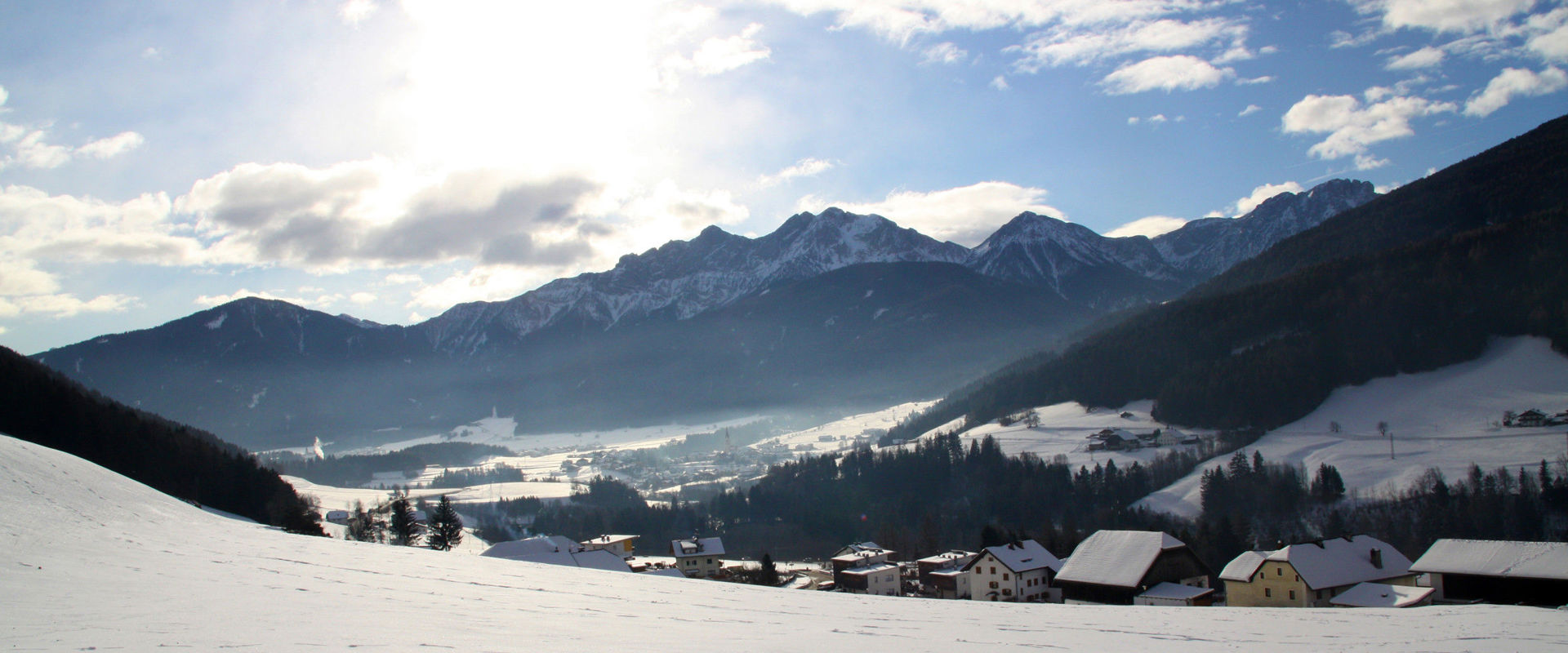Perca Vista su Nessano/Perca e sulla Val Pusteria in inverno