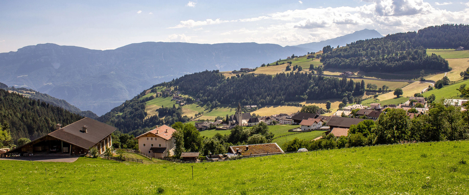Vista su Meltina con prati e boschi