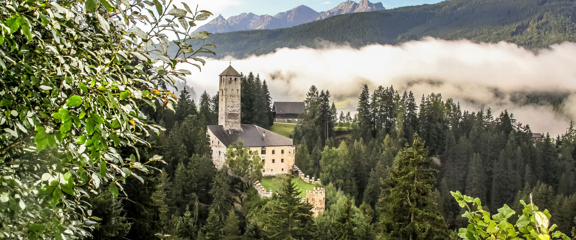 Il Castel Monguelfo si trova su una collina in mezzo alla foresta.