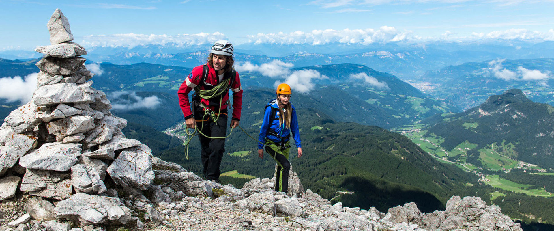 Via ferrata del Catinaccio d'Antermoia a Tires Padre e figlia all'uscita della via ferrata del Catinaccio d'Antermoia a Tires - Alpe di Siusi.