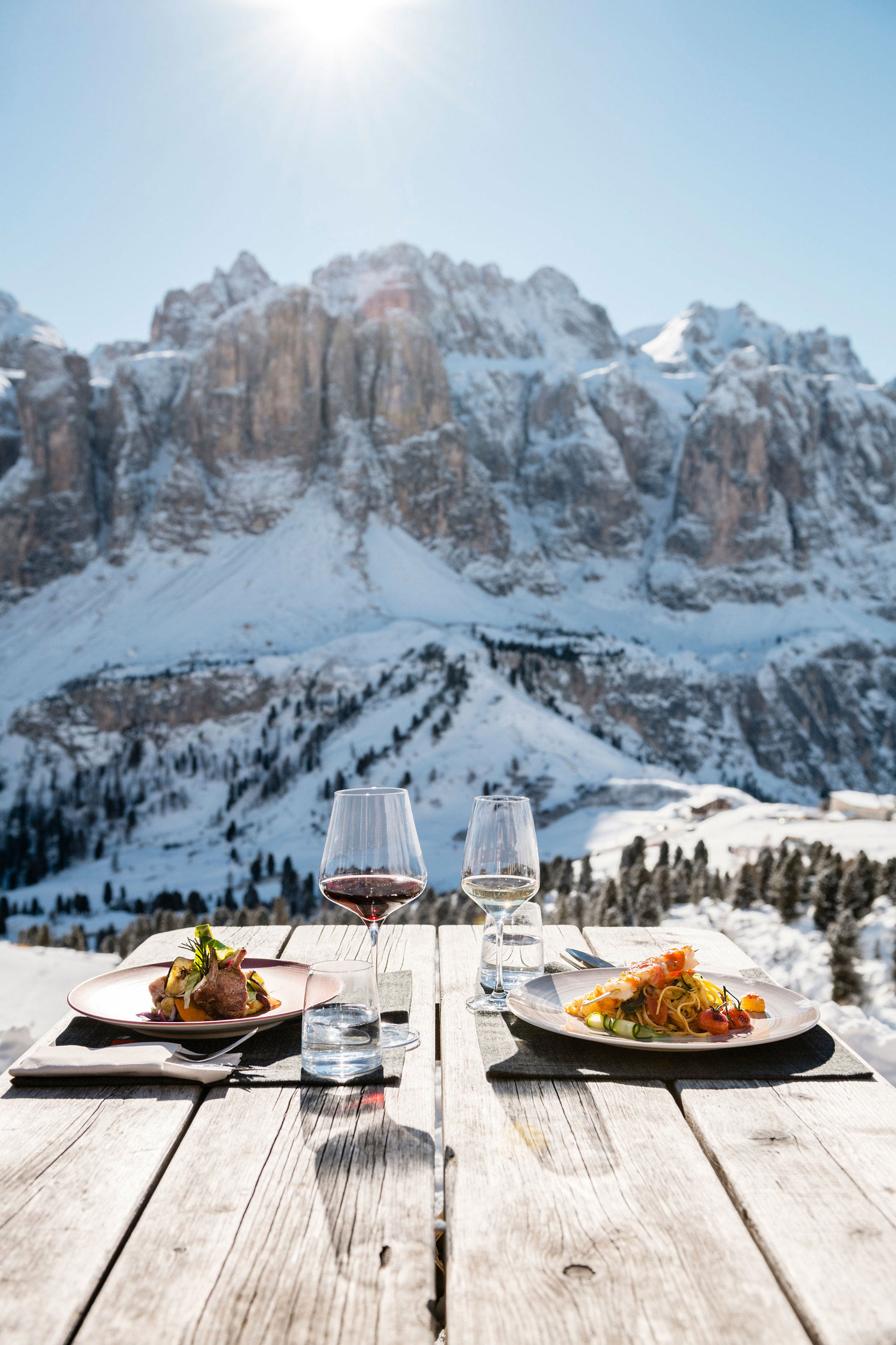 Pranzo all&#x27;aperto con vista sulle Dolomiti.